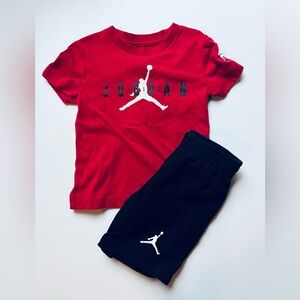 Jordan Kids Red Tee and Black Shorts